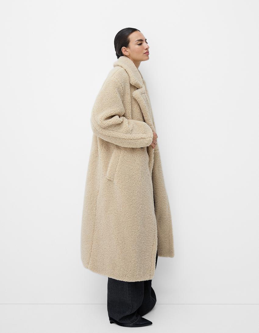 Women's Teddy Fur Coat Oversized Lapel Collar Button Front