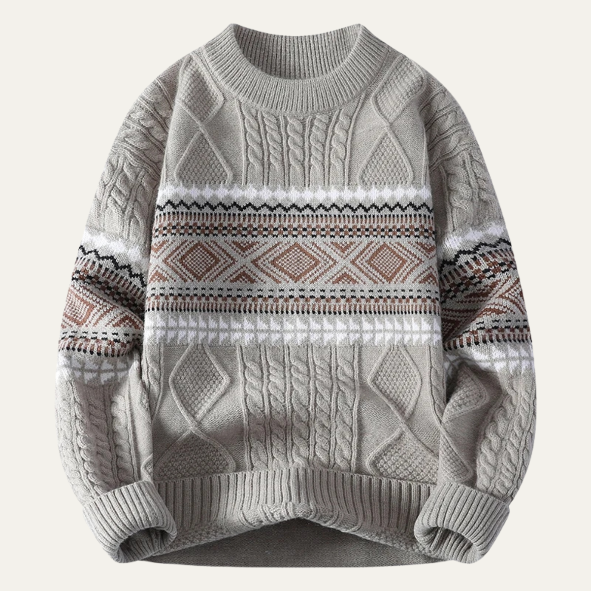 Men's Knit Crewneck Sweater Nordic Pattern Warm