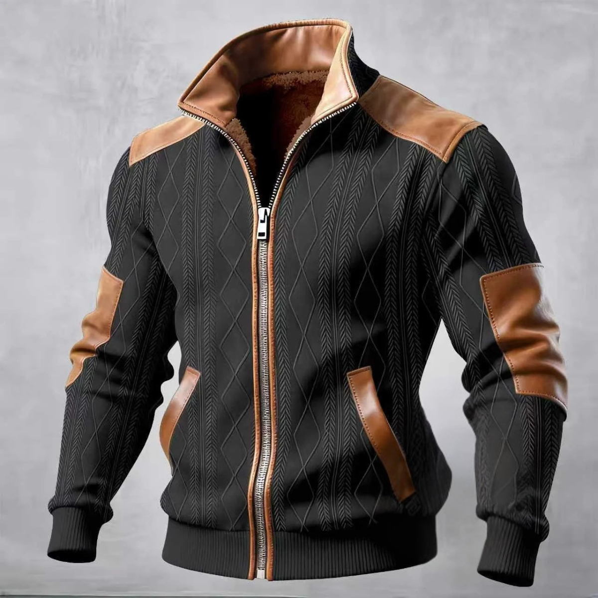 Men's Cable Knit Sweater Jacket Fleece Lined Zip Up