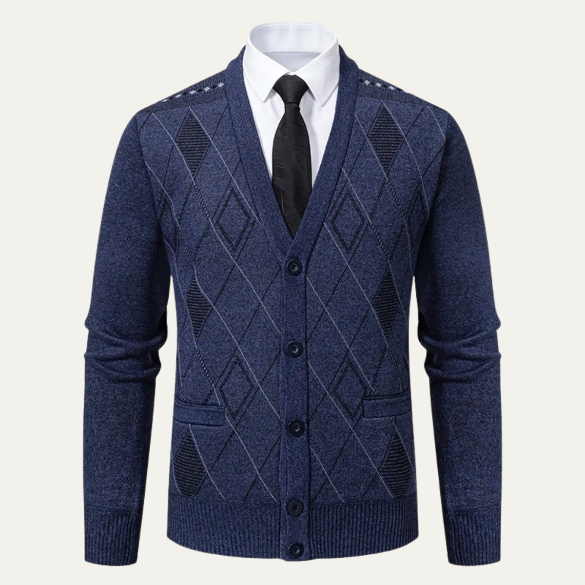 Men's Plaid Fleece Cardigan V Neck Winter Knit