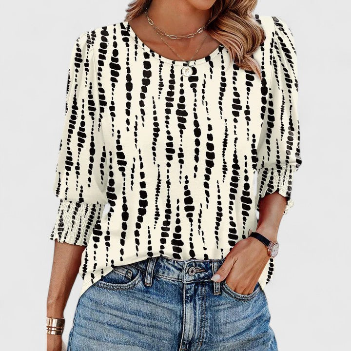 Women's Crew Neck Smocked 3/4 Sleeve