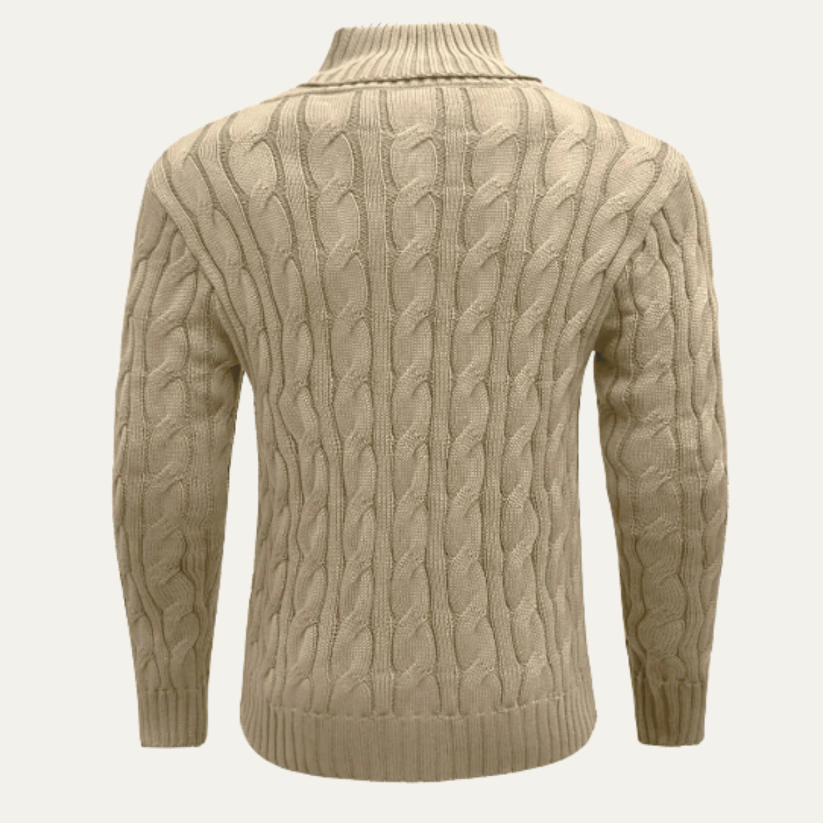 Men's Cable Knit Sweater Shawl Collar Button Neck
