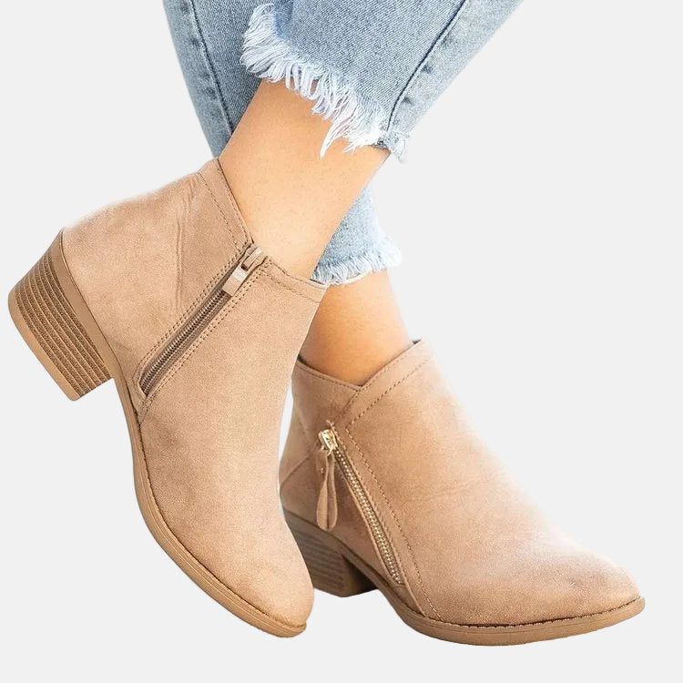 Women's Block Heel Ankle Boots Zip Closure Comfortable