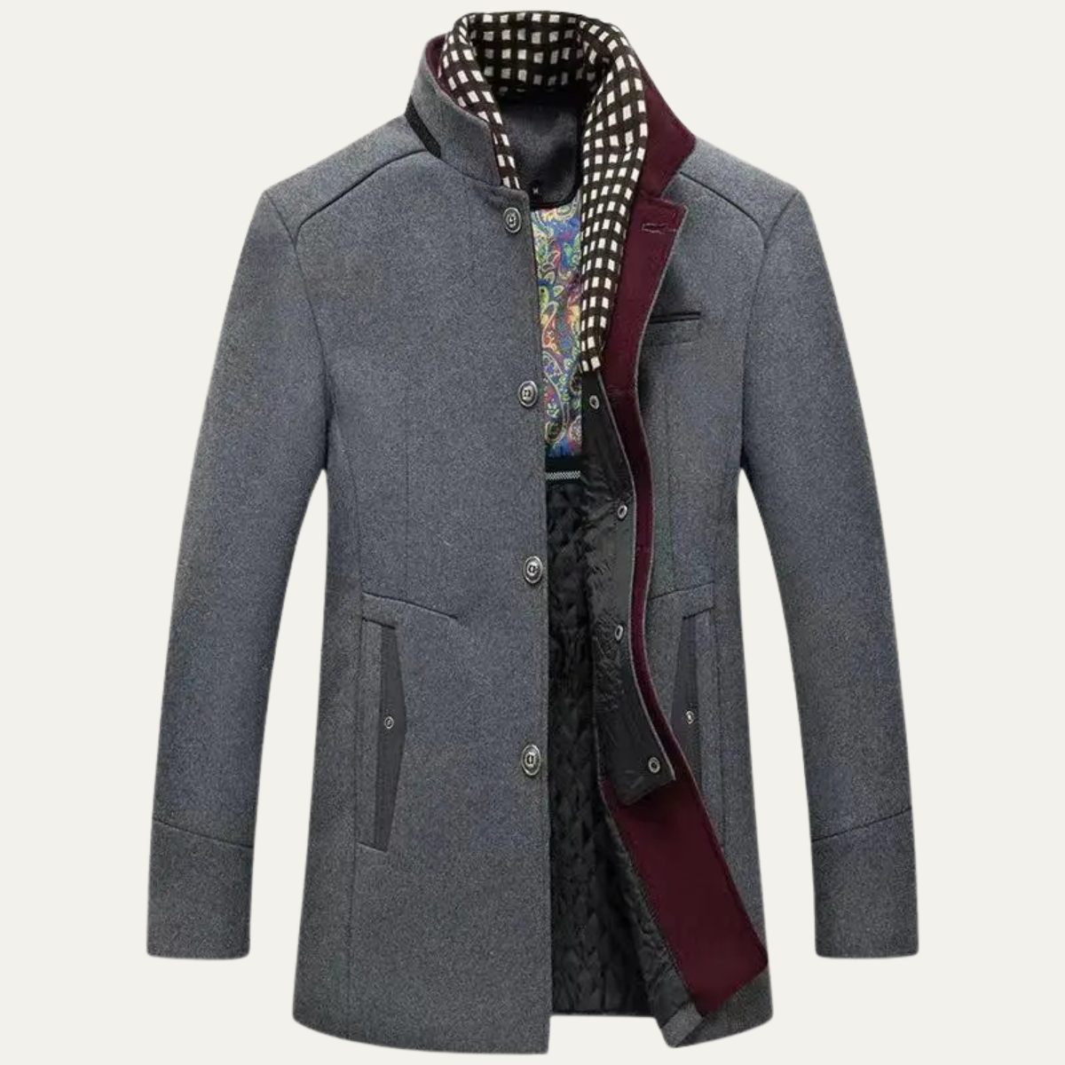 Men's Wool Trench Coat Stand Collar Tan