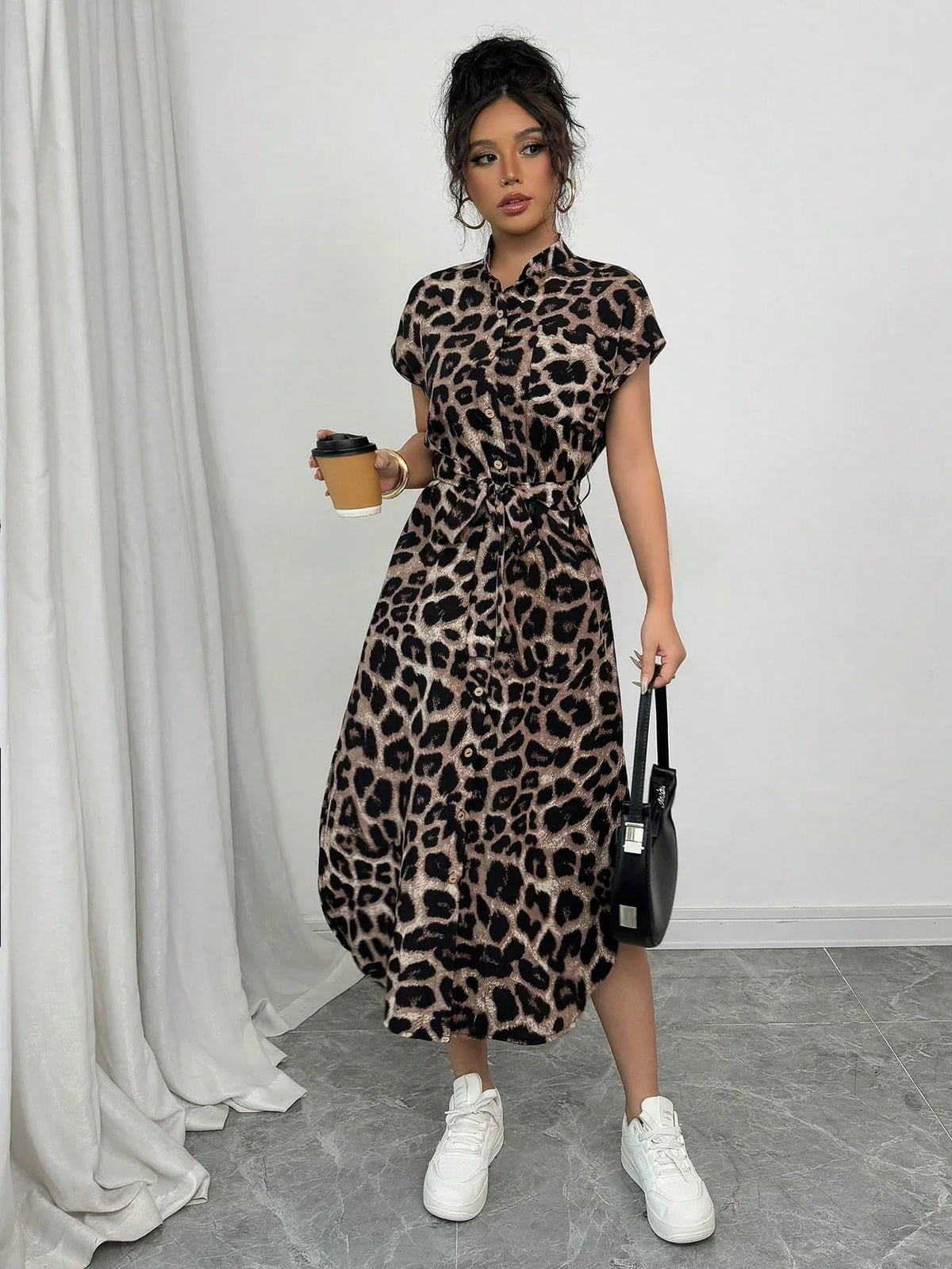 Animal Print V Neck Maxi Dress