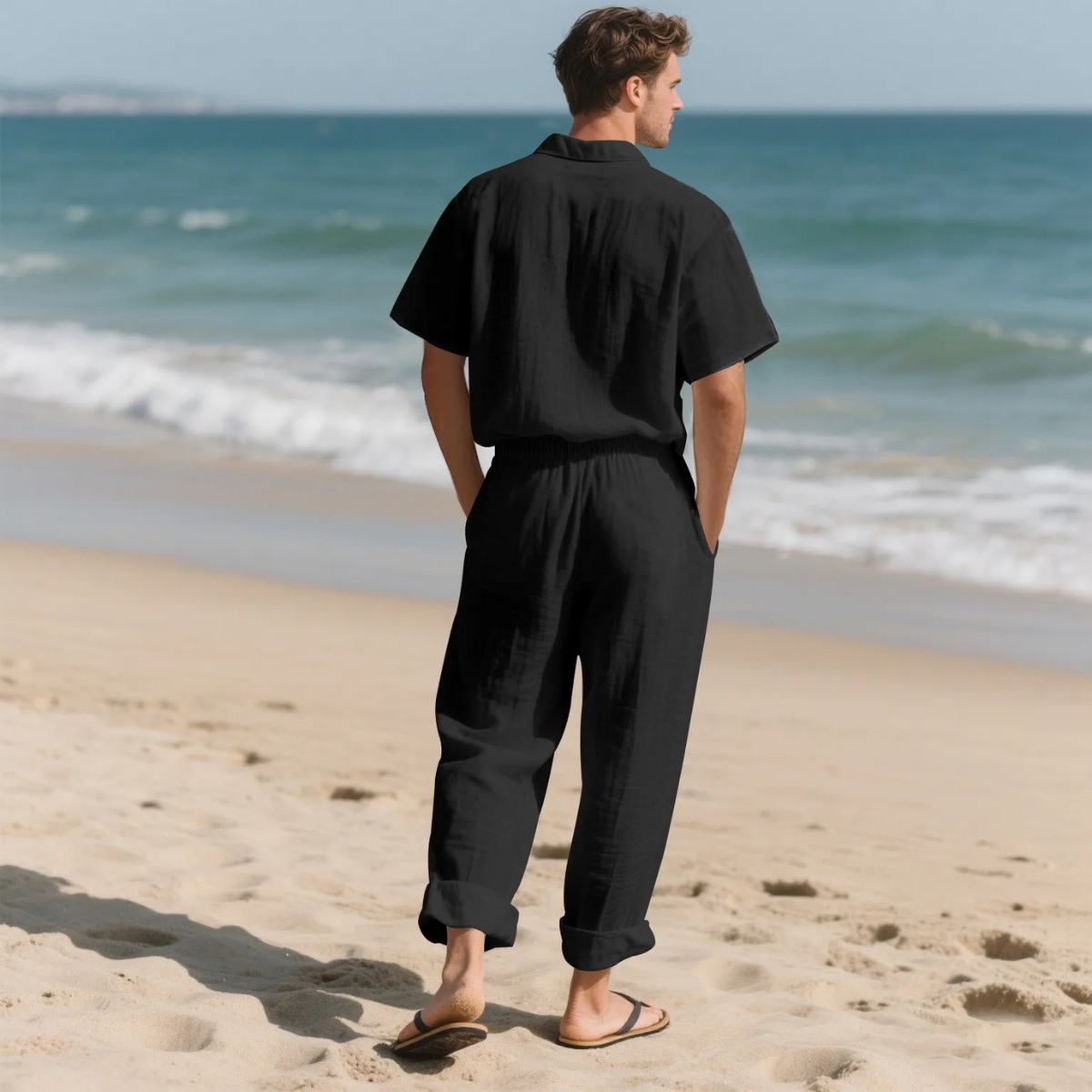 Men's Lightweight Casual Shirt And Pants Set