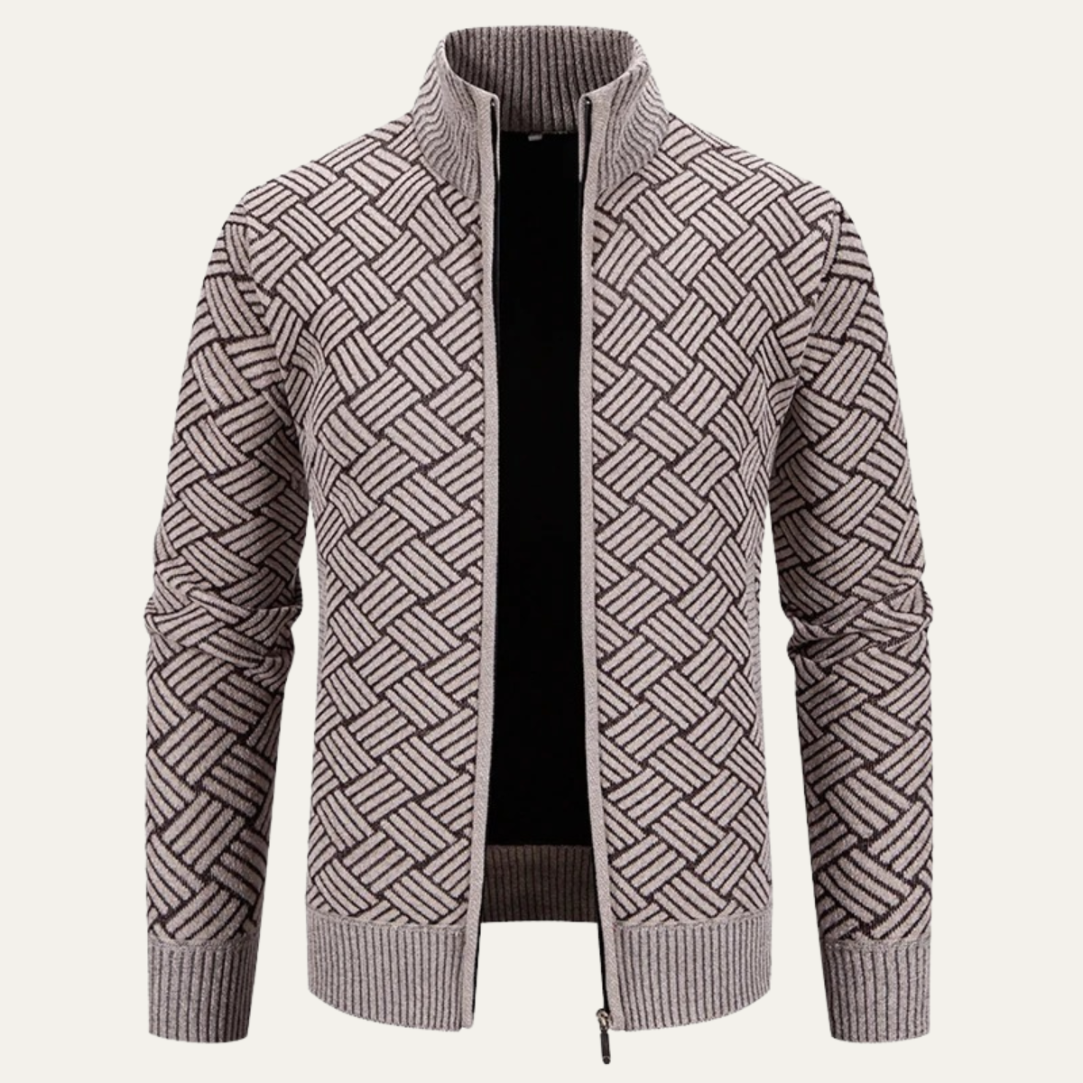 Volterra Men's Knit Jacket Diamond Pattern Stand Collar