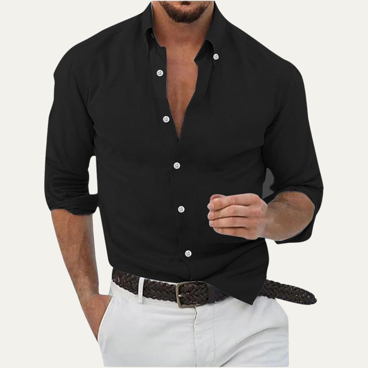 Cala Luna Men's Cotton Linen Button Up Beach Shirt