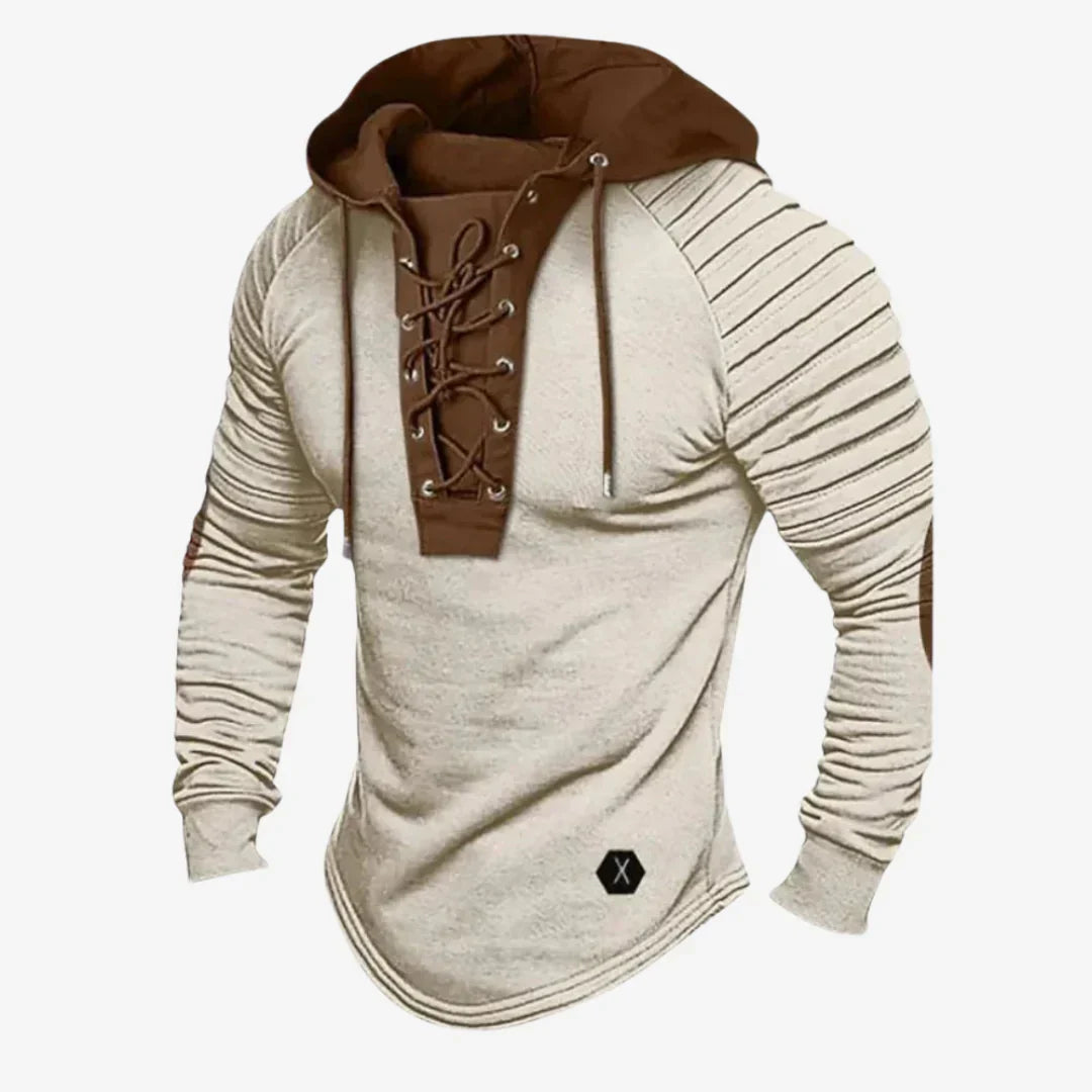 Men's Hooded Sweatshirt Lace-Up Neckline