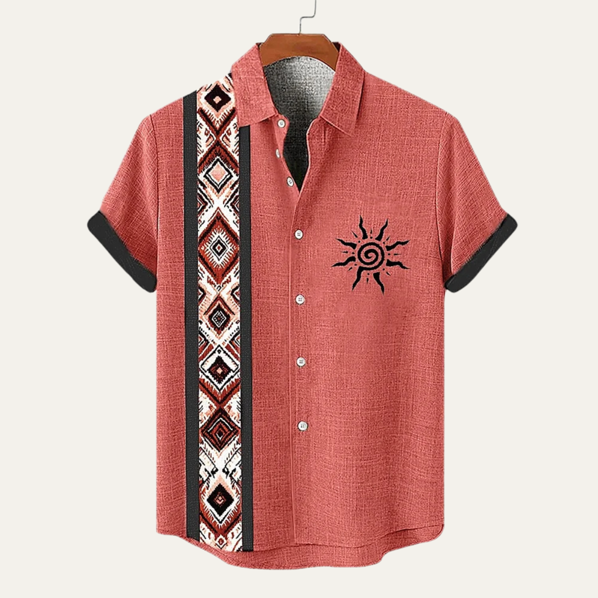 Men's Linen Button Down Shirt Patchwork Style