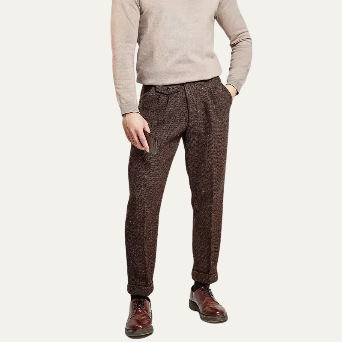 Men's Wool Tweed Straight Leg Pants