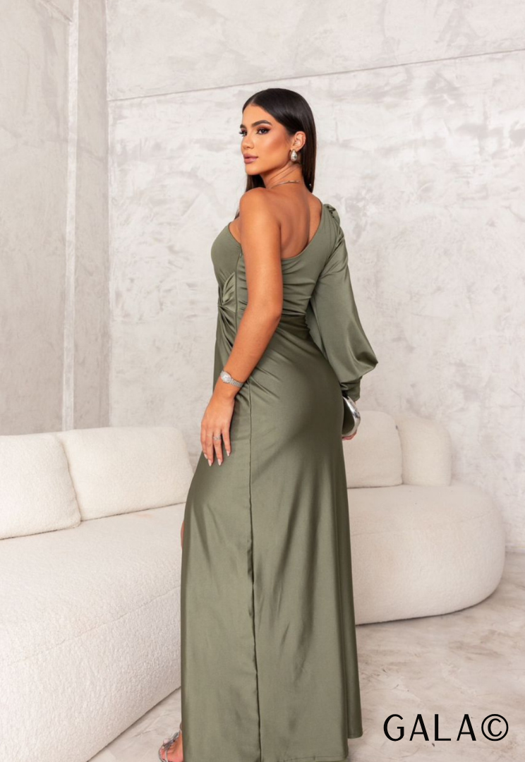 Women's One Shoulder Long Sleeve Pleated Dress