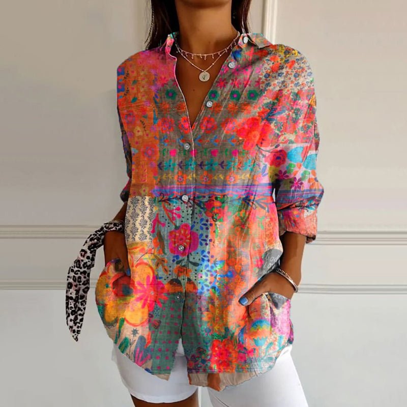 Women's Floral Print Long Sleeve Shirt - VibreMode