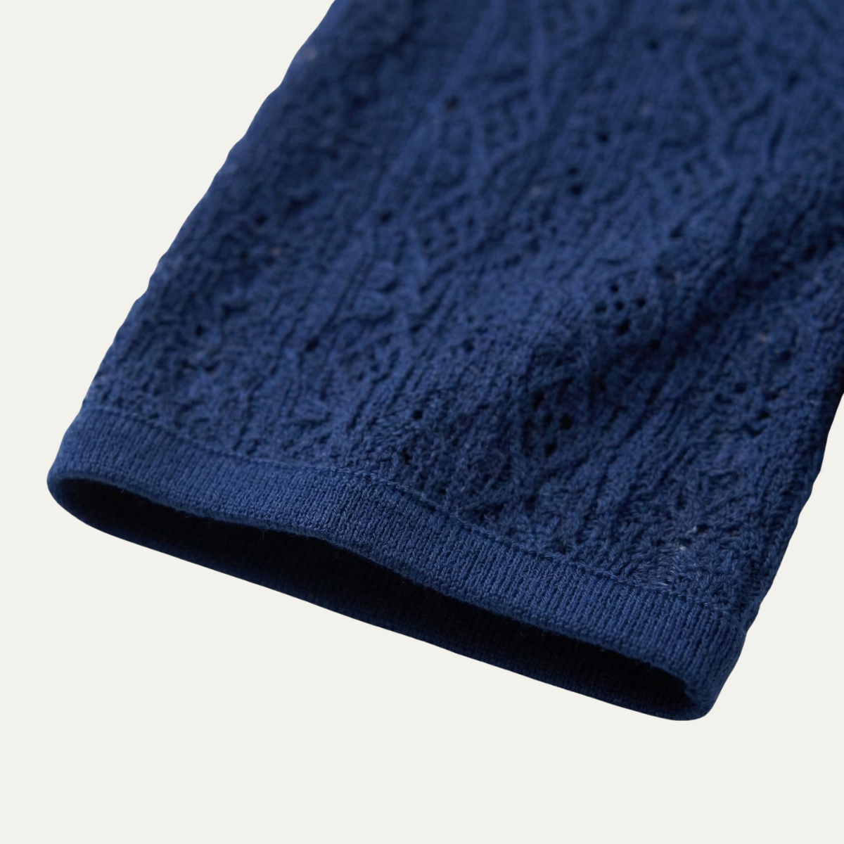 Men's Crochet Knit Polo Shirt Navy Blue