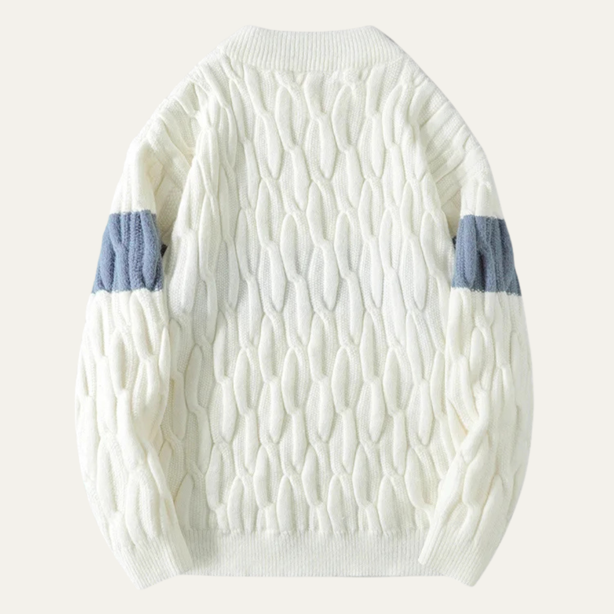 Men's Cable Knit Sweater Contrast Stripe