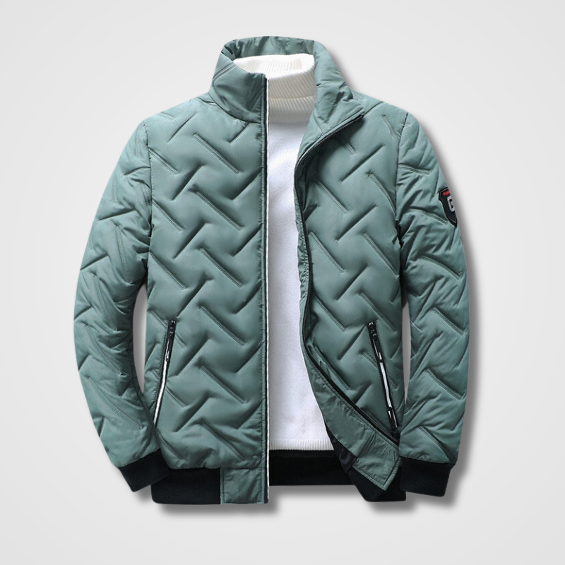 Men's Quilted Bomber Jacket High Collar Zip Pockets