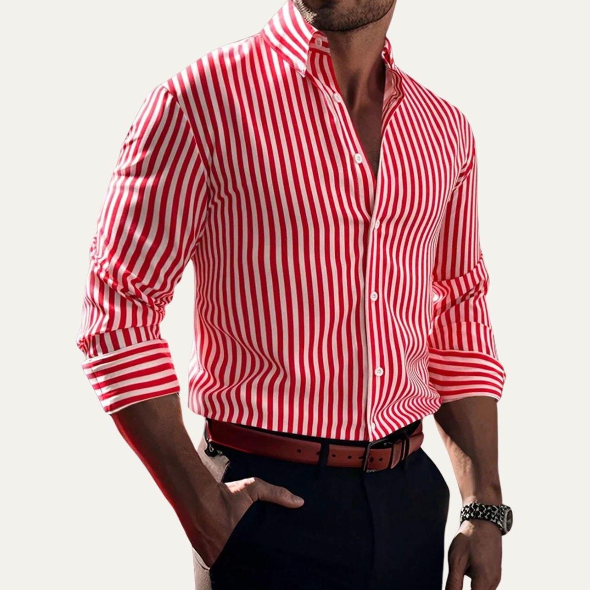 Men's Casual Striped Button-Down Shirt