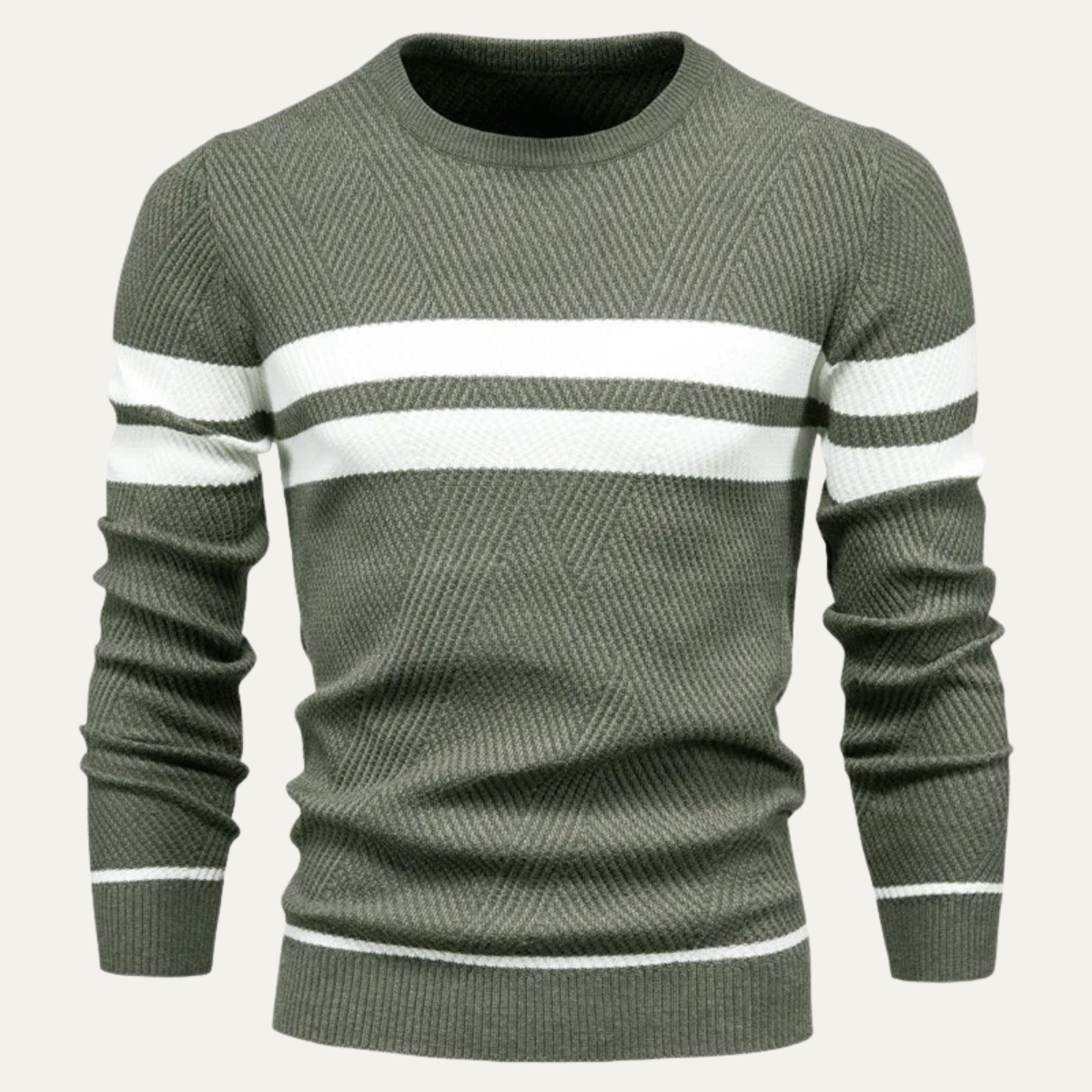 Men's Knitted Sweater White Stripes Casual