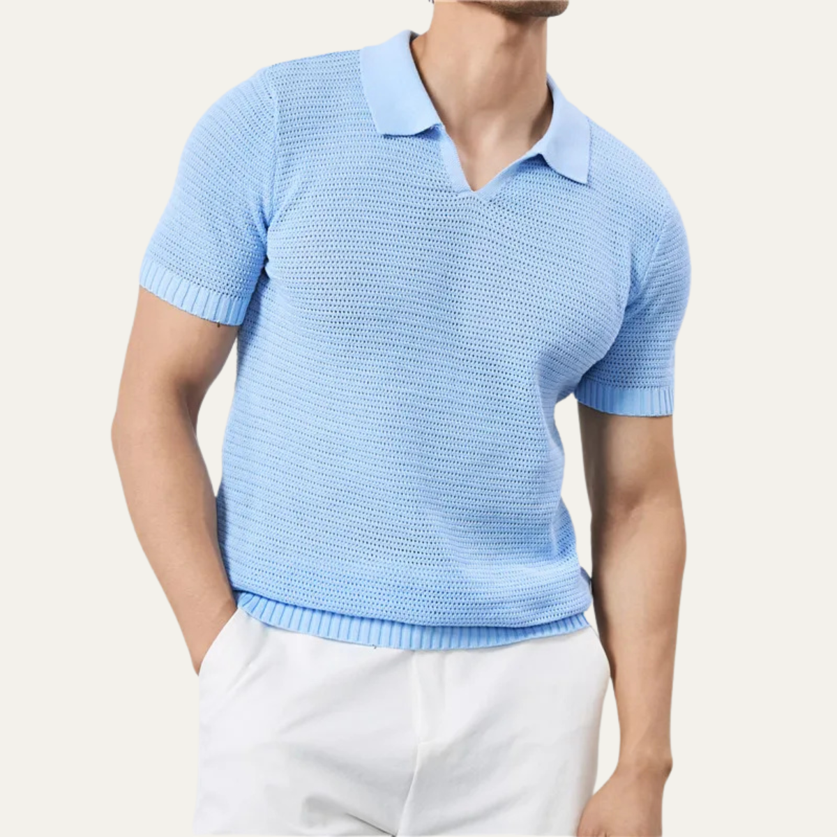 Men's Knitted Polo Shirt V Neck Breathable