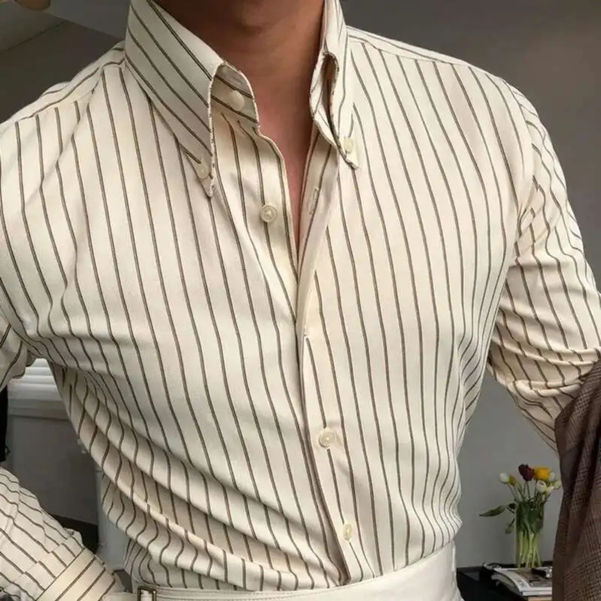 Mens Contrast Stripe Dress Shirt