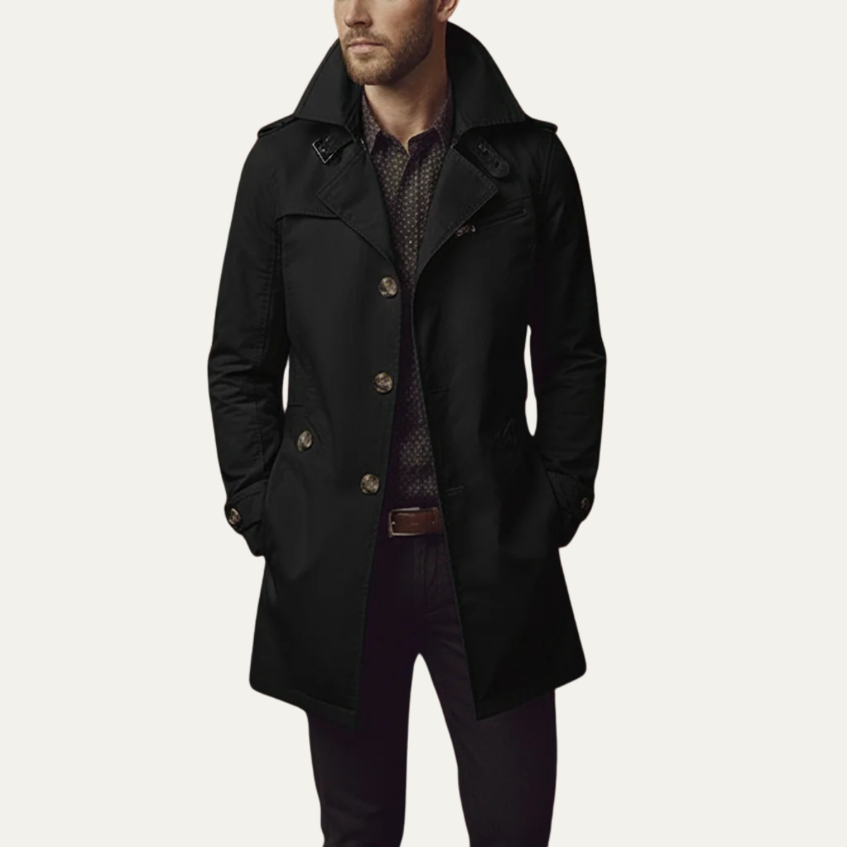 Men's Slim Fit Trench Coat Single Breasted Notched Collar
