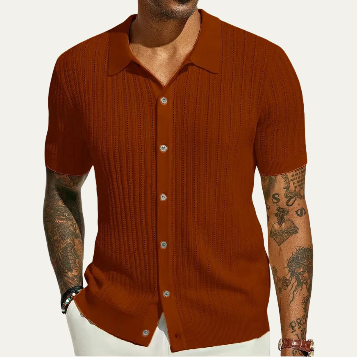 Men's Casual Polo Shirt Knit Button Down