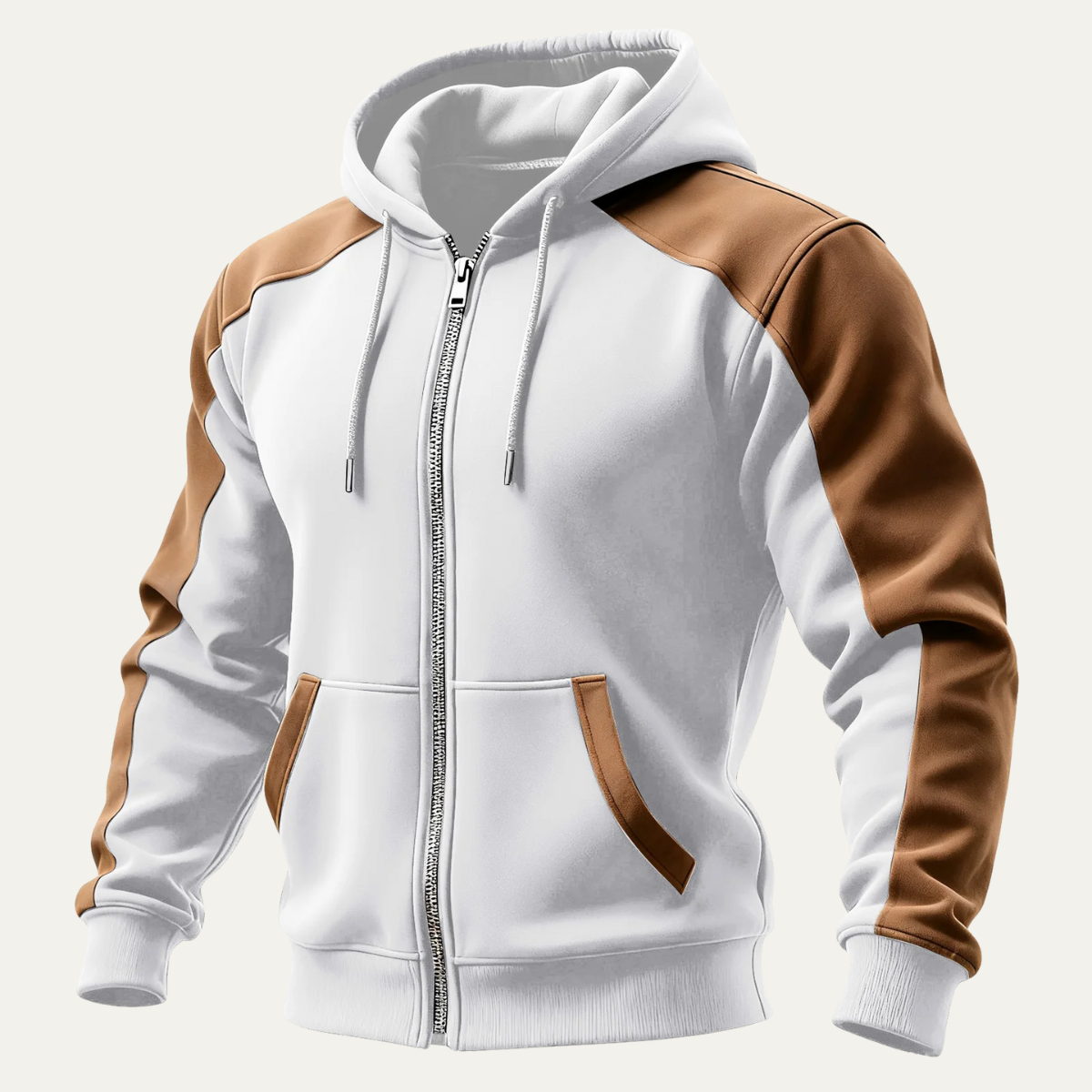 Men's Color Block Hooded Jacket Zipper Pocket