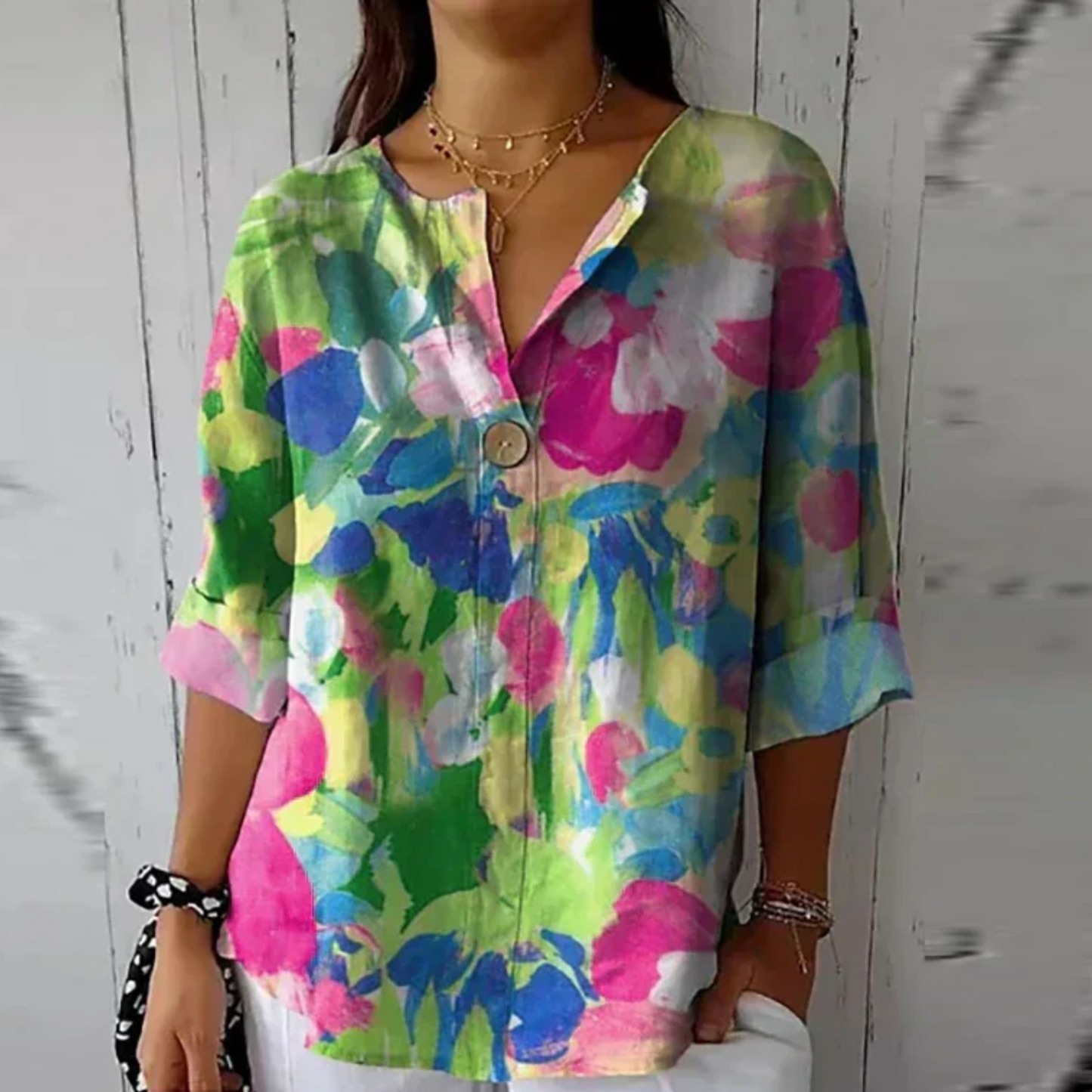 Women's Floral Print Blouse Button Front Closure