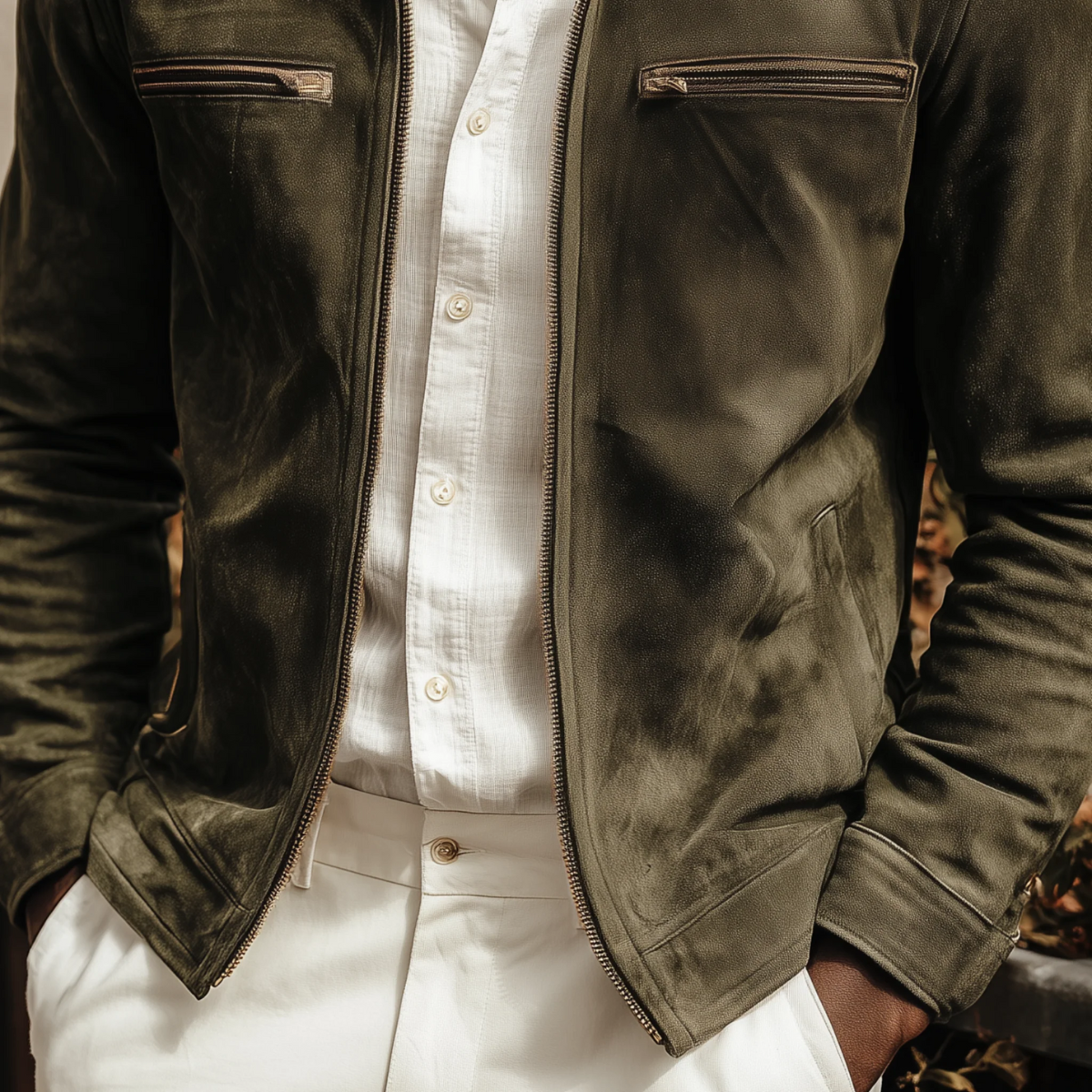 Men's Dark Green Suede Jacket Classic Field Style