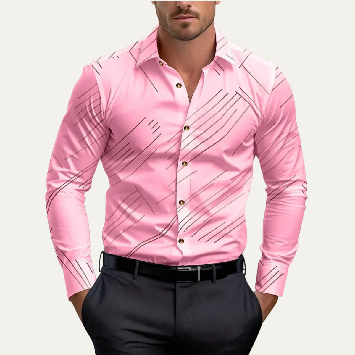Men's Slim Fit Geometric Print Business Shirt