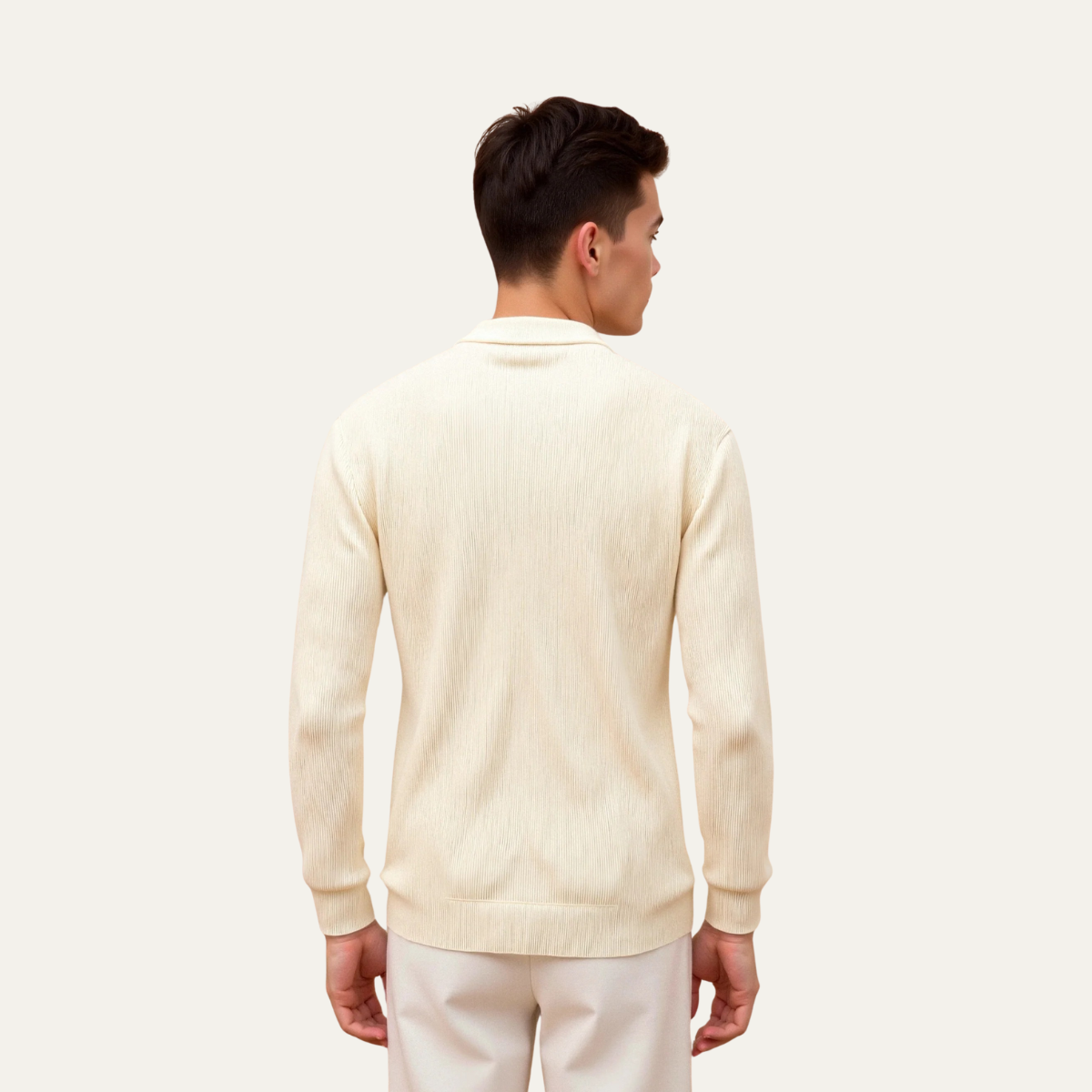 Mens Beige Knitted Cardigan Lightweight Zip Up