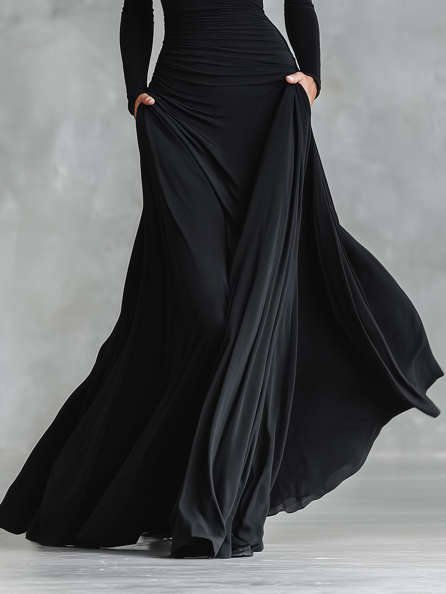 Elegant Floor-Length Sleeve Maxi Dress