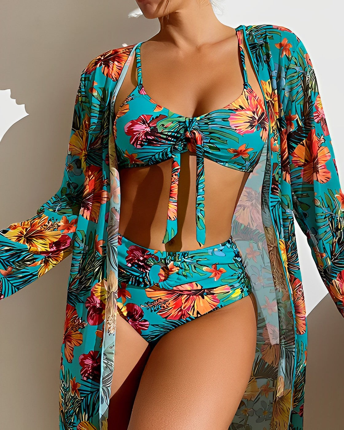 Colorful Beach Swimwear Set with Kaftan Cover