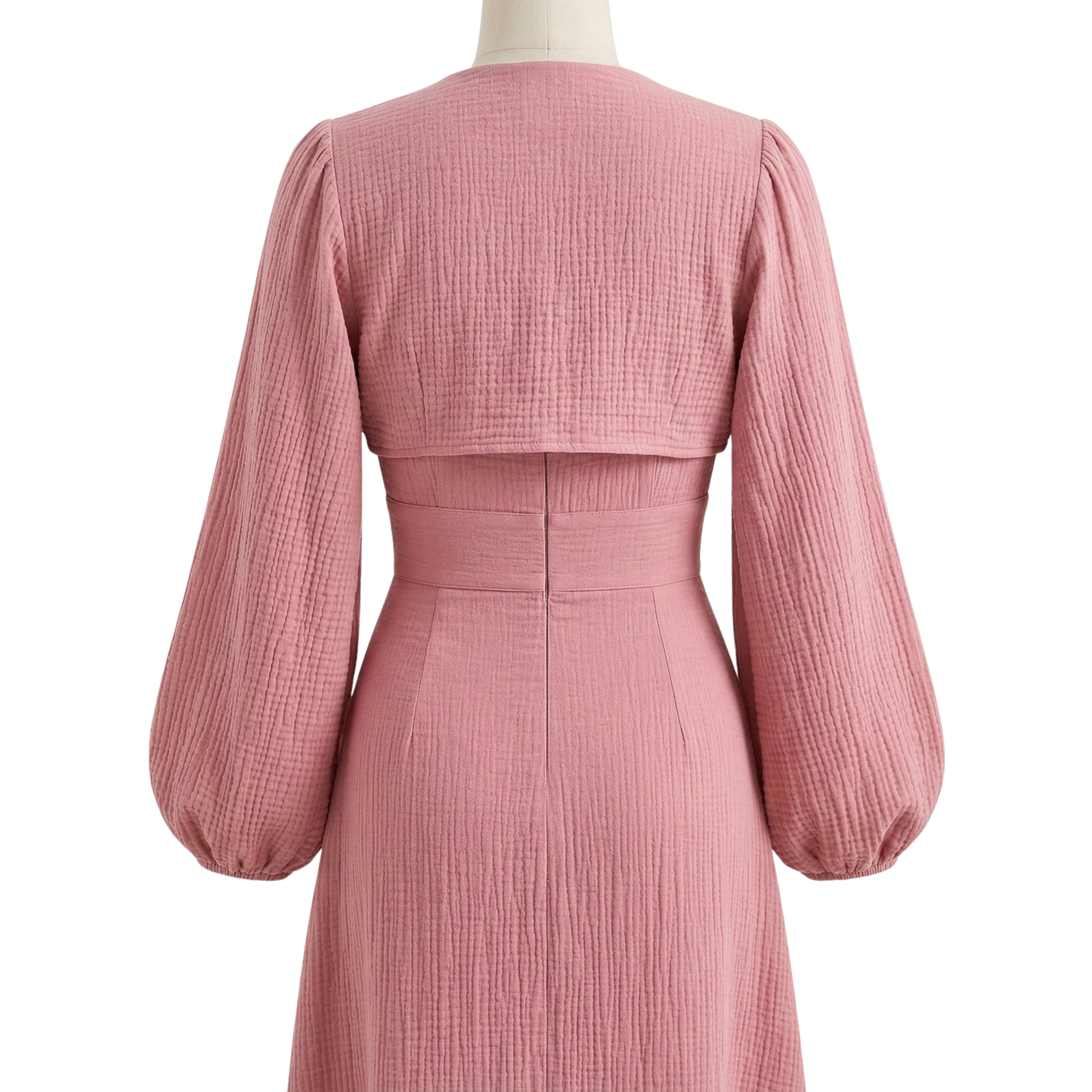 Midi Dress Square Neck Tie Front Long Sleeve Women