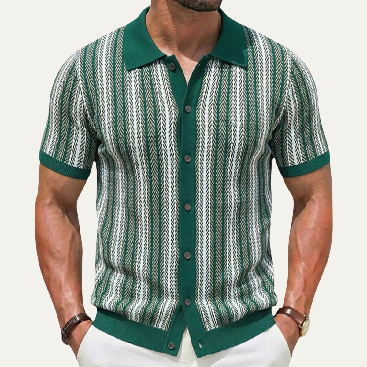 Men's Striped Polo Shirt Lightweight Knit
