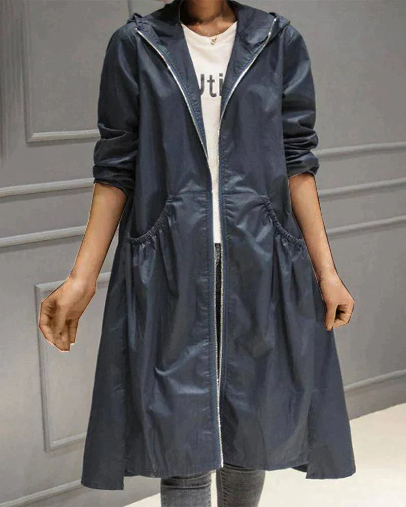 Women's Waterproof Raincoat Long Zip Jacket