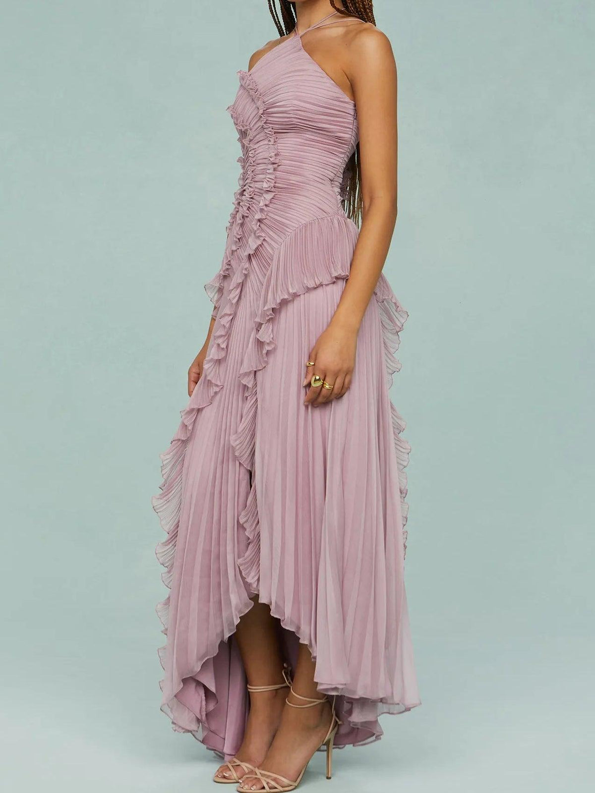 Flared Hem Ruffled Waist Midi Dress