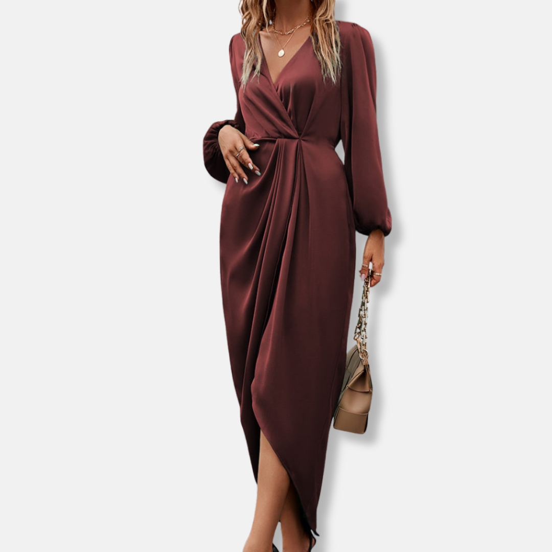 Women's Satin Midi Dress Asymmetric Hemline