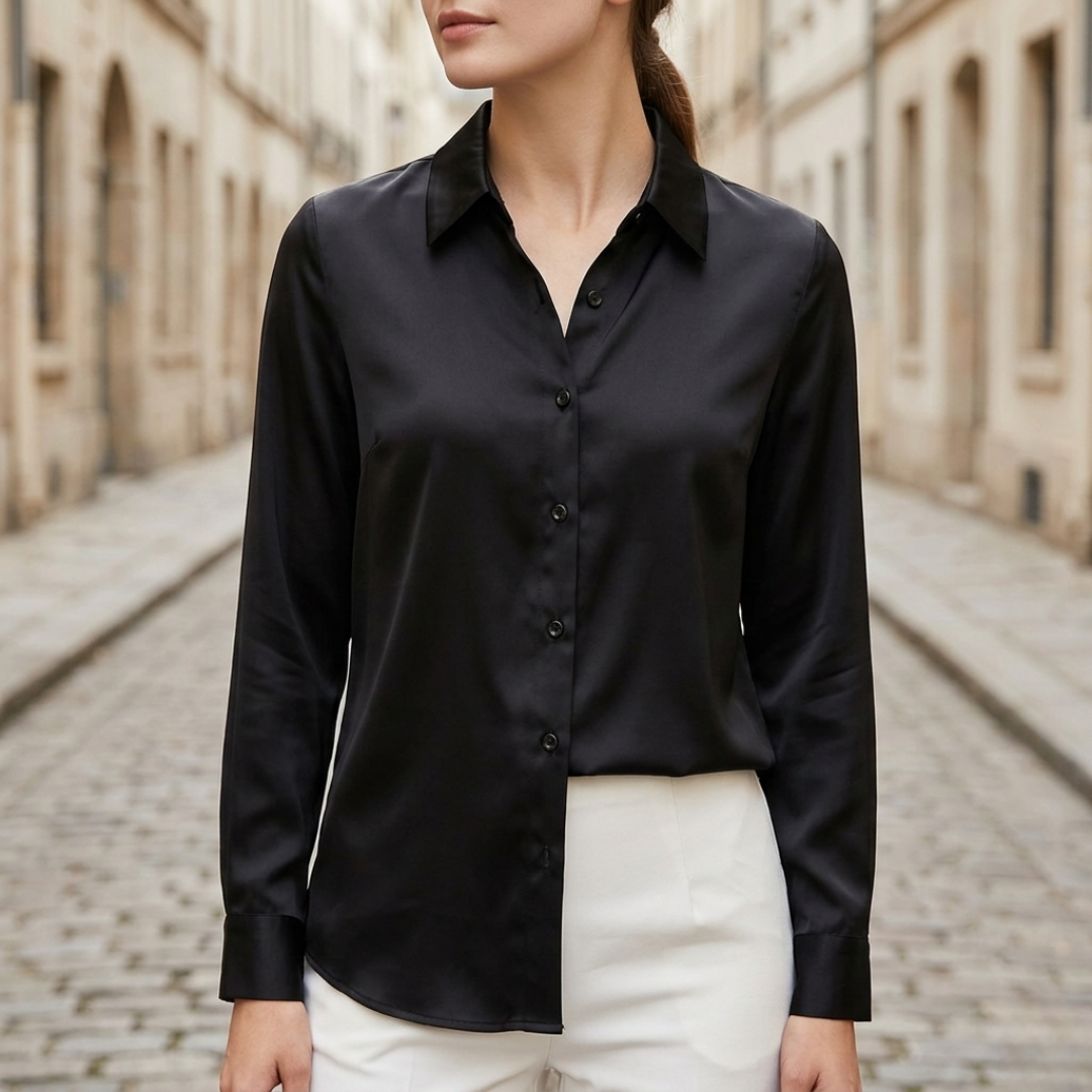 Women’s Satin Button Down Blouse Long Sleeve Office Shirt