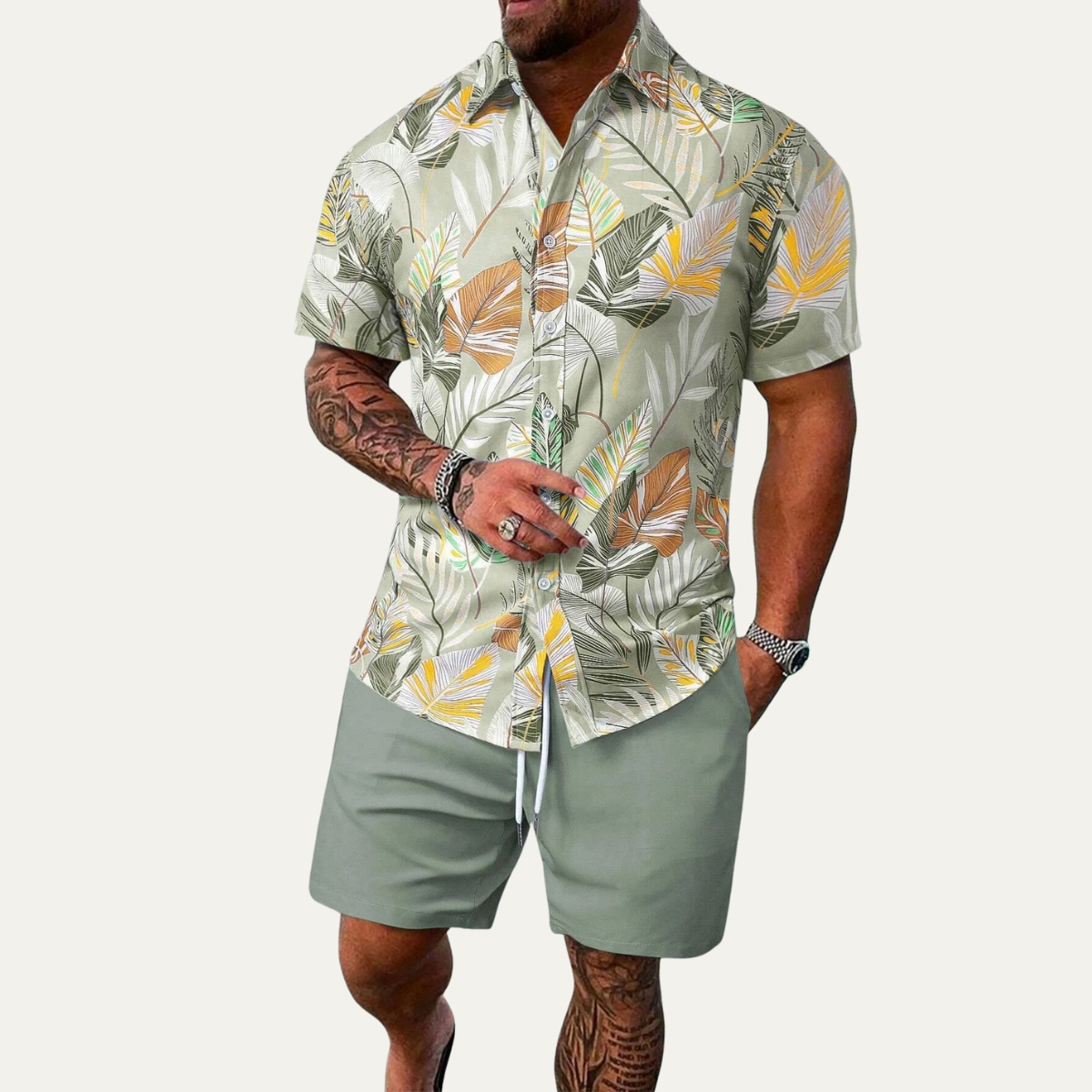 Men's Tropical Shirt And Shorts Set Casual