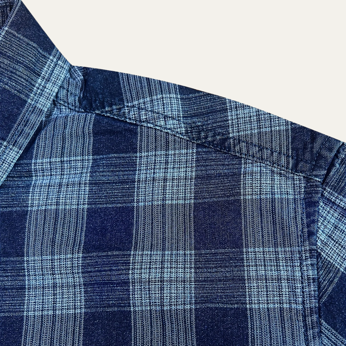Men's Plaid Denim Shirt Chest Pockets