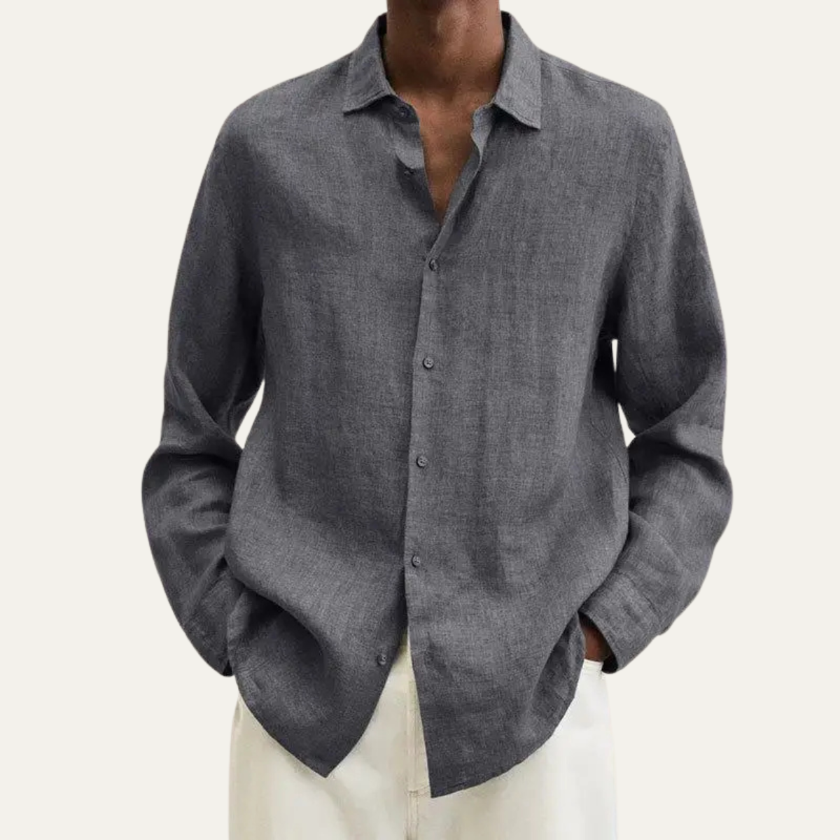 Men's Linen Cotton Shirt Lightweight Turn Down Collar