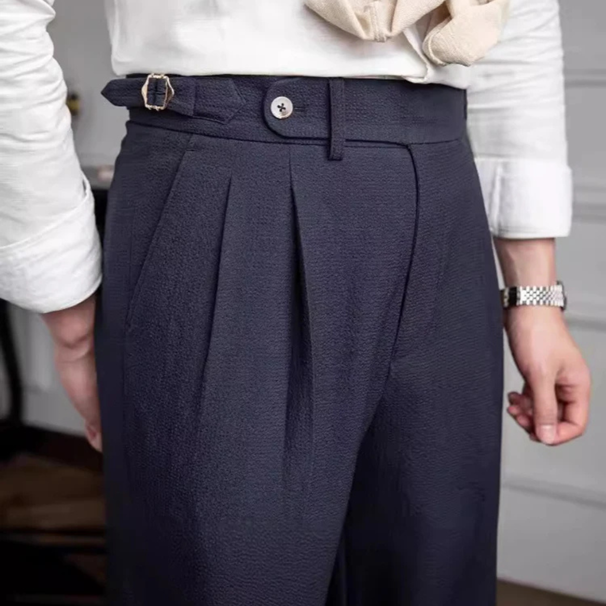 Men's Slim Fit Pleated Dress Pants High Waist