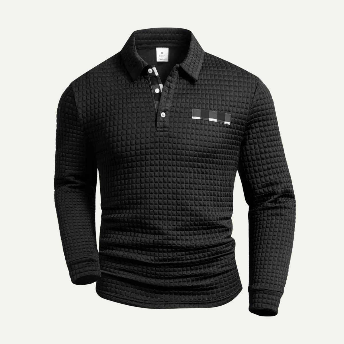 Men's Plaid Henley Sweater Textured Button Collar