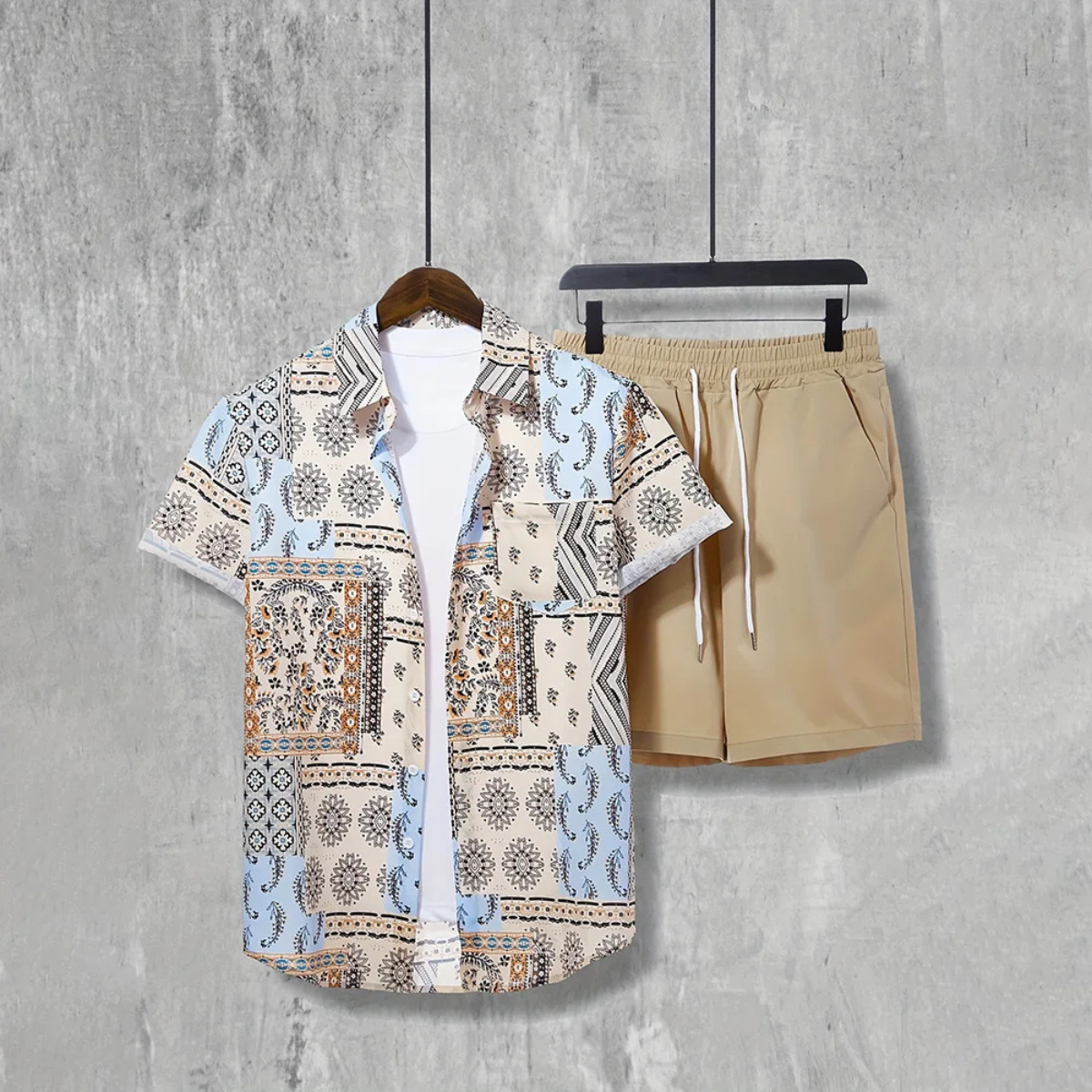 Meadowford Men's Print Shirt And Shorts Set Lightweight