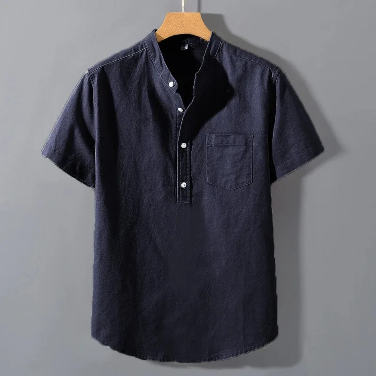 Men's Henley Shirt Stand Collar Cotton Summer White