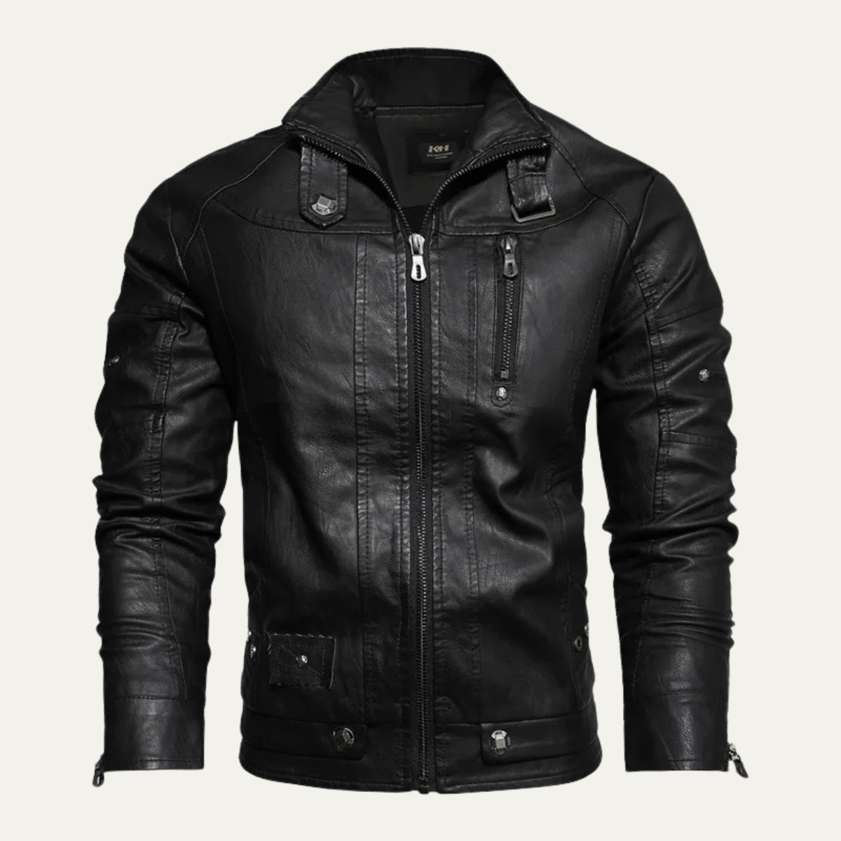 Men's Leather Biker Jacket Durable Black