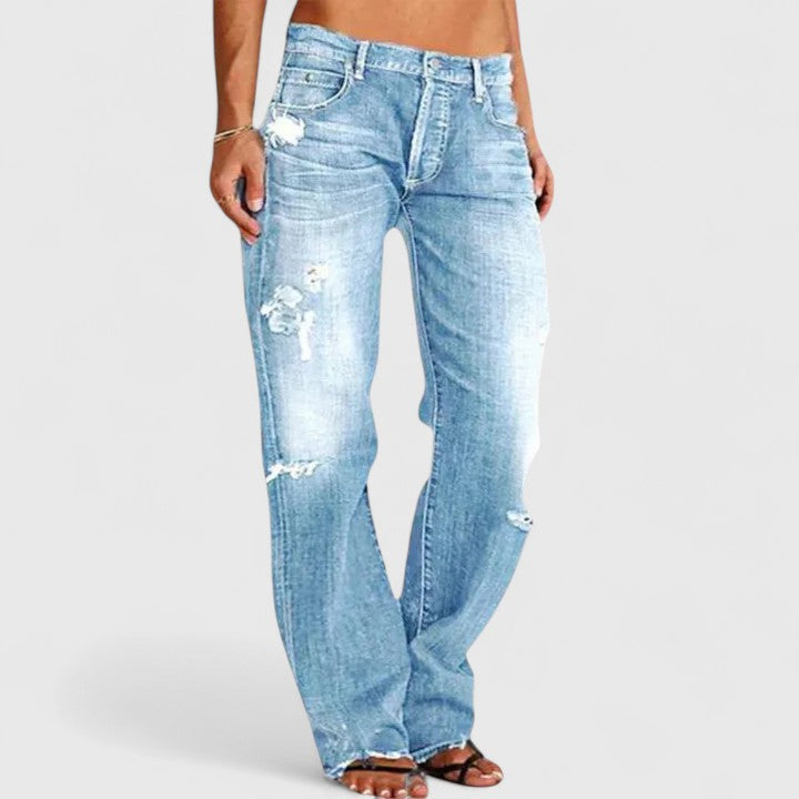 Fashionable Women's Ripped Straight Leg Jeans