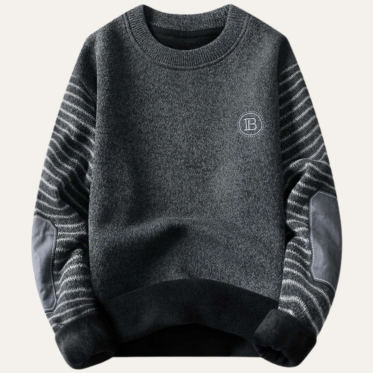 Men's Patchwork Knit Sweater Warm Winter Round Neck