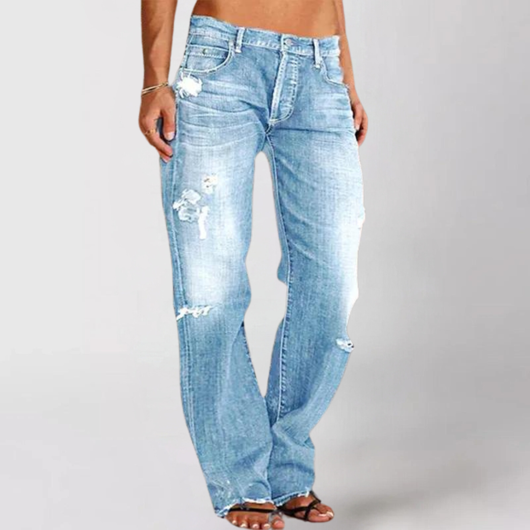 Trendy Women's Ripped Straight Leg Jeans